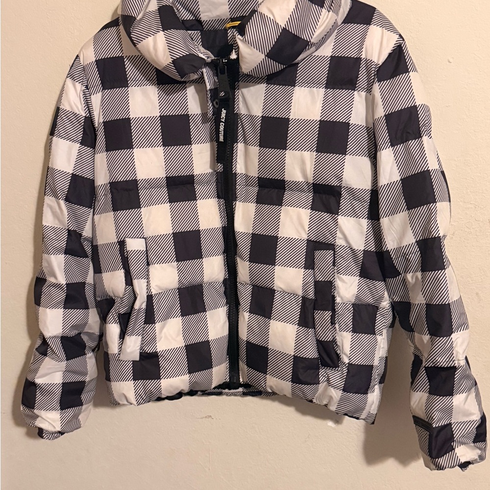 Juicy Couture Navy and White Checkered Jacket womens size M
